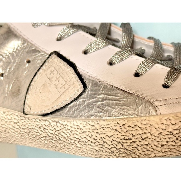 Philippe Model Paris Prsx Low Top Metallic Silver Leather Women's Sneaker Size 8 - Picture 12 of 15